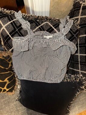 American Eagle Outfitters Black & White Gingham Ruffle Strap Crop Top